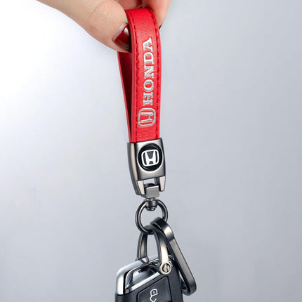 Red Braided Leather Car Keychain Key Ring