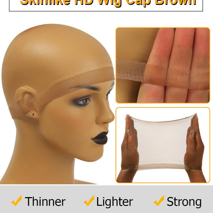 Brown SKINLIKE HD Wig Cap, 12-Piece Ultra-Thin Invisible Stretch Stocking Caps for Lace Front Wigs