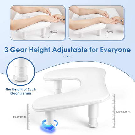 U-Shaped Adjustable Manicure Arm Rest in White PU Leather