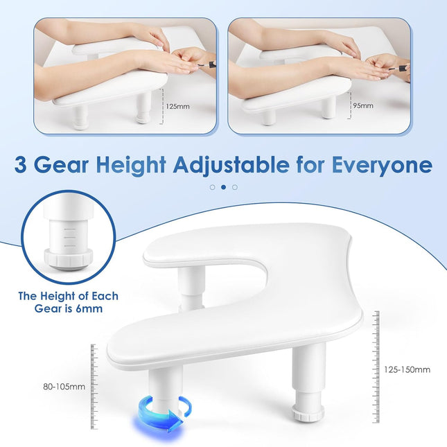 U-Shaped Adjustable Manicure Arm Rest in White PU Leather