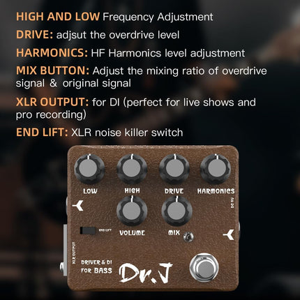D53 Bass Overdrive Amp Simulator Pedal with DI and XLR Output