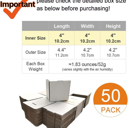 50 Pack 4x4x4'' Small White Corrugated Shipping Boxes