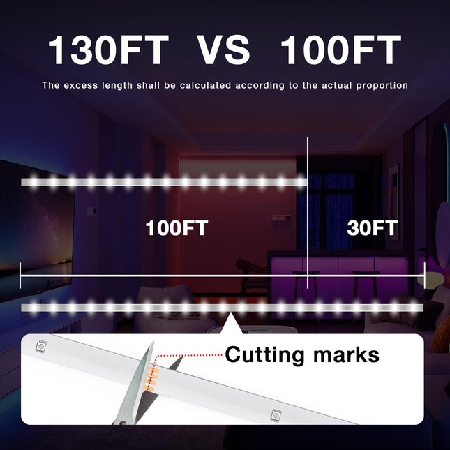 130 ft RGB LED Strip Lights with Remote and 24V Power Supply