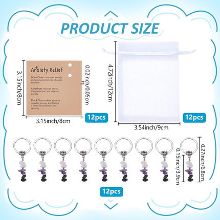 12-Piece Natural Crystal Keychain Set with Cards
