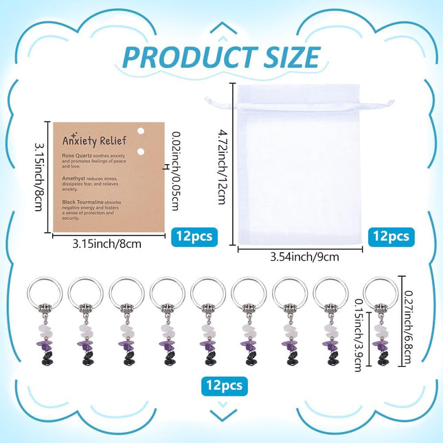 12-Piece Natural Crystal Keychain Set with Cards