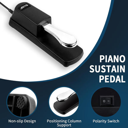 Universal Metal Sustain Pedal for Keyboard Piano with Polarity Switch and 5 ft Cable