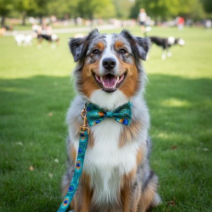 Personalized Peacock Print Dog Collar with Name and Phone