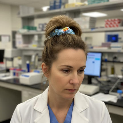 2026 Lab Week Theme Hair Scrunchy - Light Blue Lab Icon Pattern