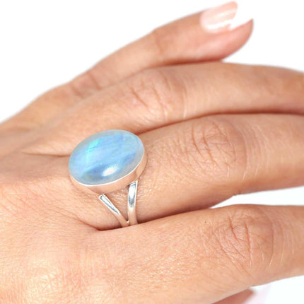 White Moonstone 925 Sterling Silver Ring, Size 8