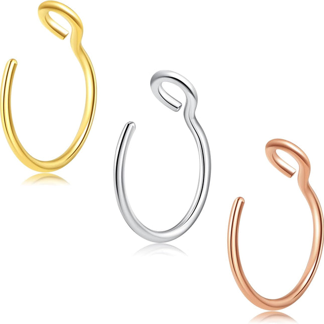 Clip-On Nose Ring Hoop Set for Nose, Septum, Lip, Helix and Cartilage Styling