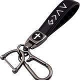 Black Leather Cross Keychain for Men