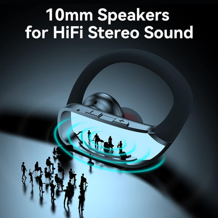 Wireless Bluetooth Earbuds with LED Display Case, Over-Ear Hook, Mic, Stereo Sound, Button Controls, Black
