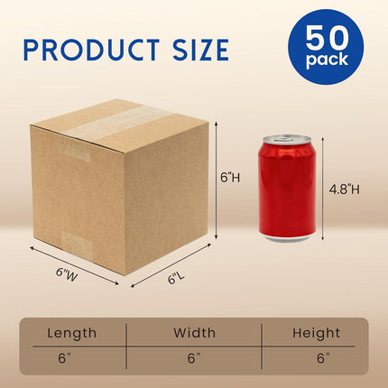 6x6x6 in. Brown Corrugated Shipping Boxes, 50 Pack