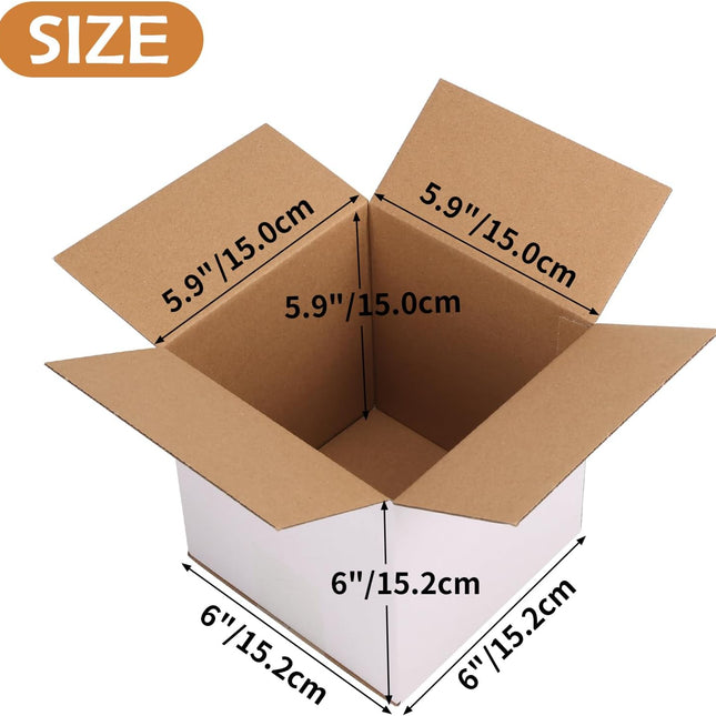 6 x 6 x 6 Inch White Corrugated Shipping Boxes, Set of 30