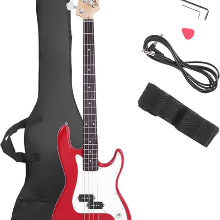 Full Size 4 String Electric Bass Guitar, Red Fire Style