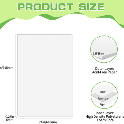 4-Pack White Foam Board 24 x 36 Inch, 0.23 Inch Thick