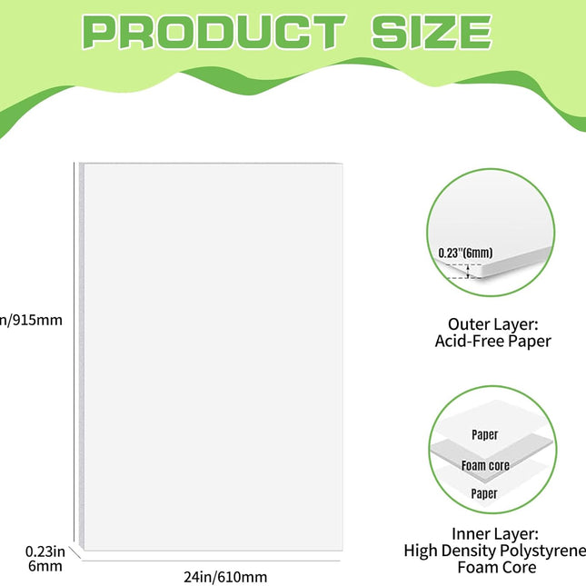 4-Pack White Foam Board 24 x 36 Inch, 0.23 Inch Thick