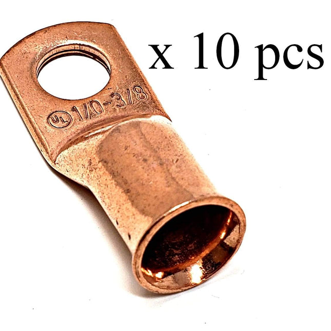10 pcs 1/0 Gauge x 3/8 Pure Copper Battery Welding Cable Lug Connector Ring Terminals
