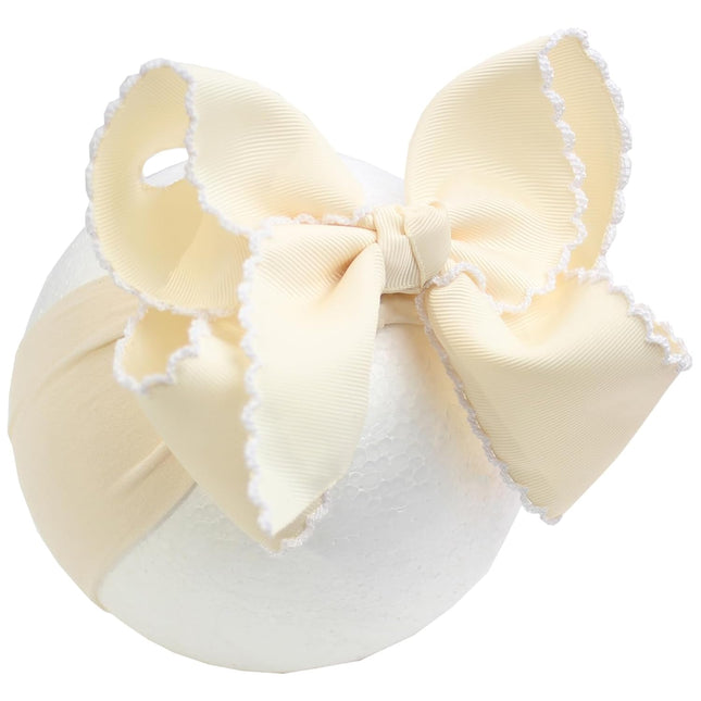 6-Inch Jumbo Beige Baby Girls Bow Headbands