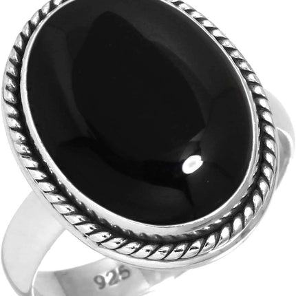 Black Onyx 925 Sterling Silver Ring for Women, Size 7