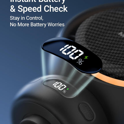 Portable Stroller Fan with 5 Speeds, 70° Oscillation, USB-C Rechargeable Battery, LED Display & Soothing Songs