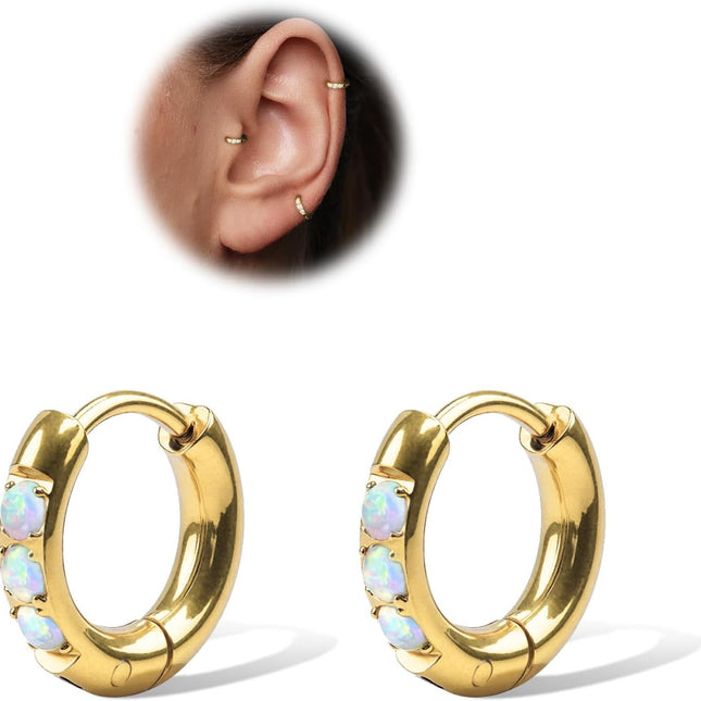 SourceToHome FuenteACasa 1Pair 316L Surgical Steel Opal Small Hoop Earrings for Women — Home & Lifestyle