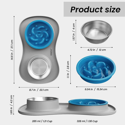 3-in-1 Stainless Steel Slow Feeder Dog Bowl Set