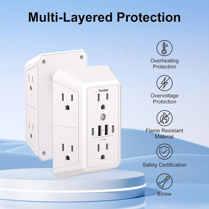 Multi Plug Wall Outlet Surge Protector with 6 Outlets and 4 USB Ports