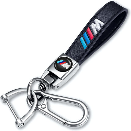 Black Genuine Leather Braided Car Keychain