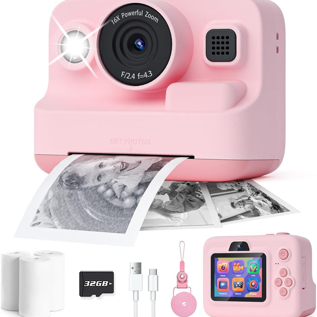 Pink 1080P Kids Instant Print Camera
