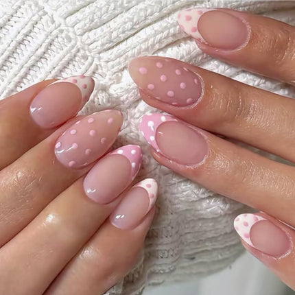 SourceToHome FuenteACasa Pink Polka Dot Press on Nails - Short Almond Fake Nails — Home & Lifestyle