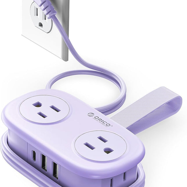4FT Purple Cruise Approved Travel Power Strip with 4 AC Outlets, 2 USB-A Ports, 1 USB-C Port, and 45 Degree Flat Plug
