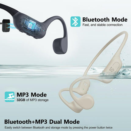 Gray IPX8 Waterproof Open-Ear Bone Conduction Headphones