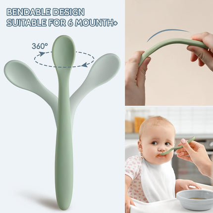 Silicone Baby Feeding Spoons, Soft-Tip First Stage Infant Training Spoons