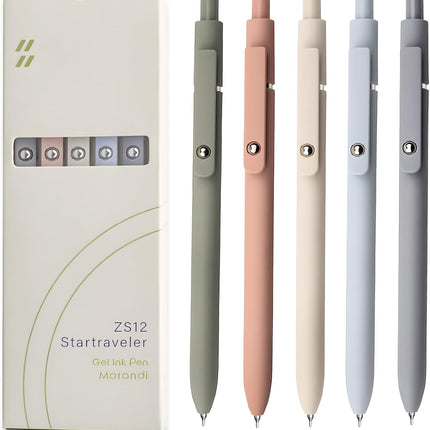 5-Piece 0.5mm Black Ink Gel Rollerball Pen Set, Morandi