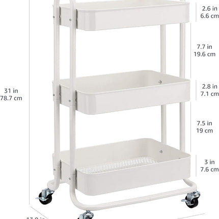 3-Tier Rolling Utility Cart, White