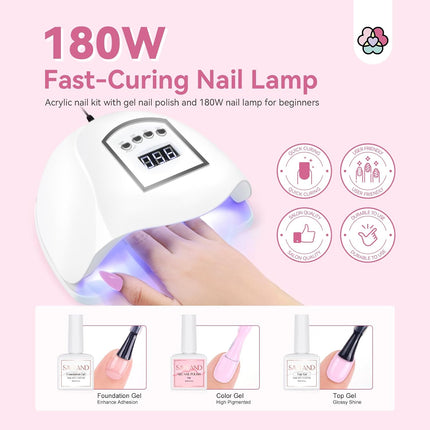Beginner Acrylic Nail Kit with 180W Lamp and Nail Drill