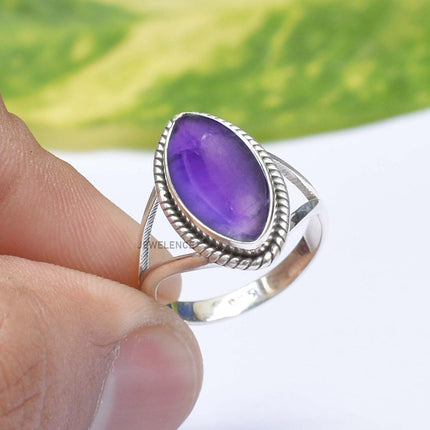 Fine Sterling Silver Natural Amethyst Marquise Split Shank Ring for Women