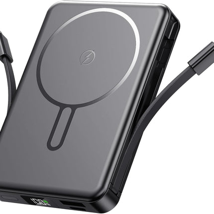 Magnetic Portable Charger with Built-In Cable, 22.5W 10000mAh, Black