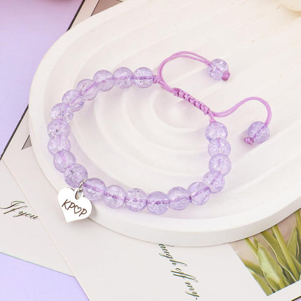 Purple Crystal K-Pop Fan Stretch Bracelet Gift Set with Birthday Card