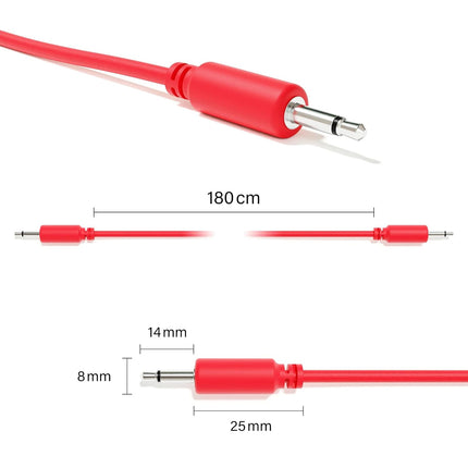 5-Pack Red Mono Modular Patch Cables, TS 3.5mm 1/8 in, 20 cm