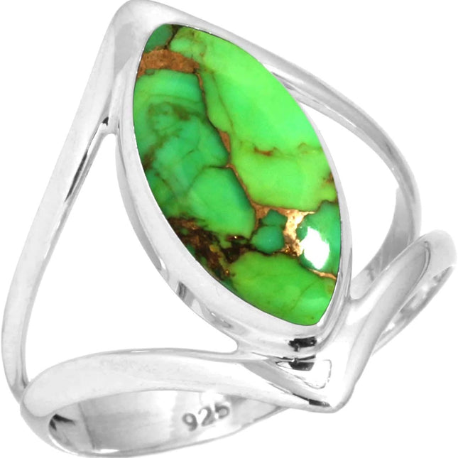 Copper Green Turquoise 925 Sterling Silver Ring, Size 9
