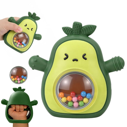 Green Silicone Avocado Baby Teething Mitten Rattle Toy