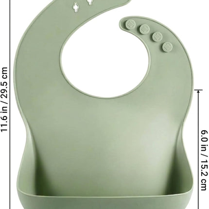 Set of 3 Waterproof Silicone Baby Bibs, Soft Unisex Feeding Bibs for 10-72 Months, Brown/Blue/Green
