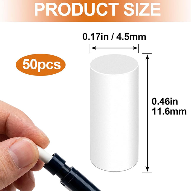 50-Piece Mechanical Pencil Eraser Refills, White Universal Replacement Erasers