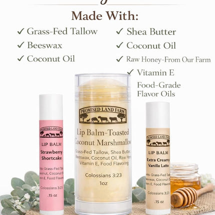 All-Natural Lip Balm Gift Set (3 Pack) - Grass-Fed Tallow, Shea Butter & Honey