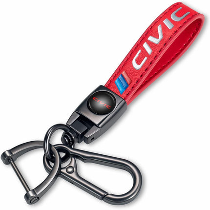 Red Genuine Leather Braided Car Keychain
