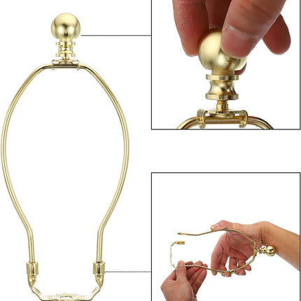 8 Inch Gold Tone Lamp Harp Kit with Finial, 2 Set Detachable Shade Bracket Holder