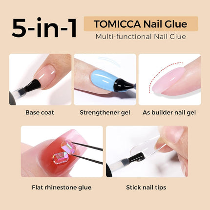 5-in-1 Brush-On UV Nail Glue Gel for Tips & Press-Ons, 15ml