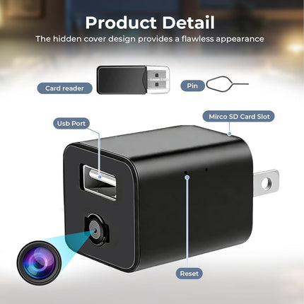 1080P Hidden Spy Camera USB Charger with WiFi, Motion Sensors, Night Vision, and App Connectivity